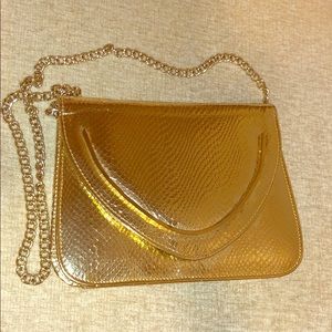 Vintage Gold Shiny Metallic Python Evening Purse